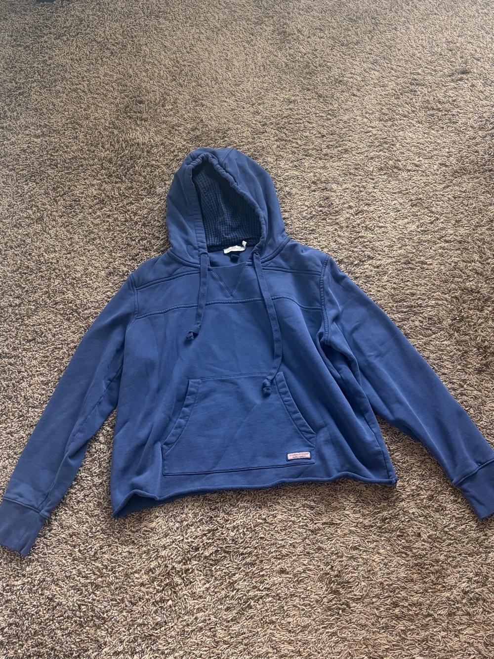 Vineyard Vines Blue Hooded Sweatshirt with Gingham Lining